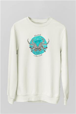 Yengeç Burcu Baskılı Beyaz Unisex Sweatshirt