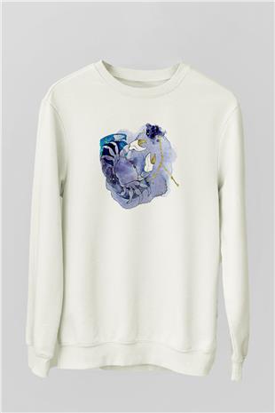 Yengeç Burcu Baskılı Beyaz Unisex Sweatshirt