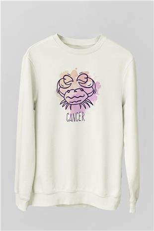 Yengeç Burcu Baskılı Beyaz Unisex Sweatshirt