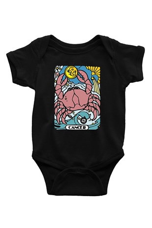 Yengeç Burcu Baskılı Unisex Siyah Bebek Body - Zıbın