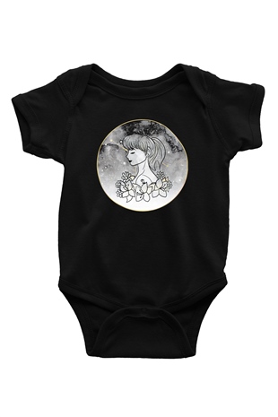 Yengeç Burcu Baskılı Unisex Siyah Bebek Body - Zıbın