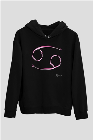 Yengeç Burcu Baskılı Unisex Siyah Hoodie