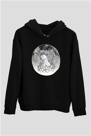 Yengeç Burcu Baskılı Unisex Siyah Hoodie