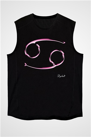 Yengeç Burcu Baskılı Unisex Siyah Kolsuz Tişört - Tshirt