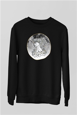 Yengeç Burcu Baskılı Unisex Siyah Sweatshirt