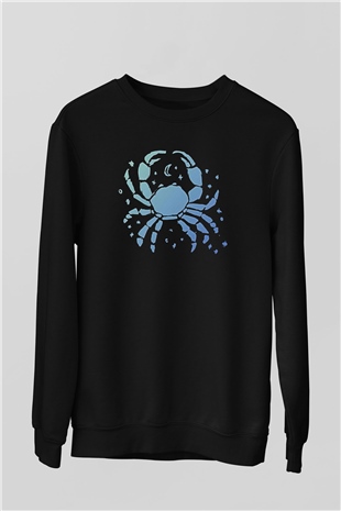 Yengeç Burcu Baskılı Unisex Siyah Sweatshirt