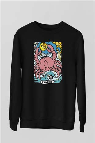 Yengeç Burcu Baskılı Unisex Siyah Sweatshirt