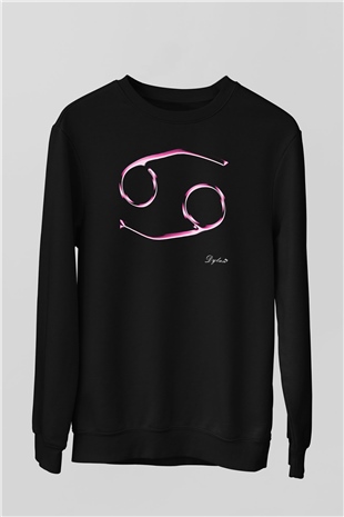 Yengeç Burcu Baskılı Unisex Siyah Sweatshirt
