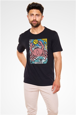 Yengeç Burcu Baskılı Unisex Siyah Tişört - Tshirt