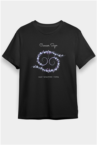 Yengeç Burcu Baskılı Unisex Siyah Tişört - Tshirt