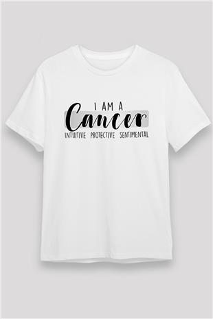 Yengeç Burcu Unisex Baskılı Beyaz Tişört - Tshirt