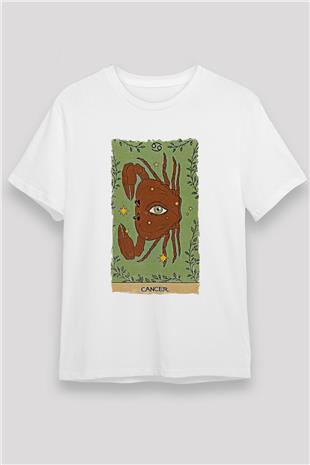 Yengeç Burcu Unisex Baskılı Beyaz Tişört - Tshirt