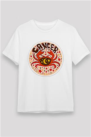 Yengeç Burcu Unisex Baskılı Beyaz Tişört - Tshirt