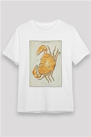 Yengeç Burcu Unisex Baskılı Beyaz Tişört - Tshirt
