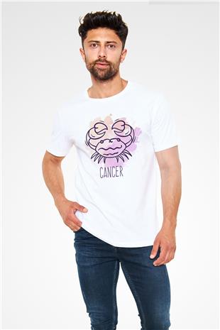 Yengeç Burcu Unisex Baskılı Beyaz Tişört - Tshirt