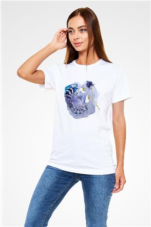 Yengeç Burcu Unisex Baskılı Beyaz Tişört - Tshirt