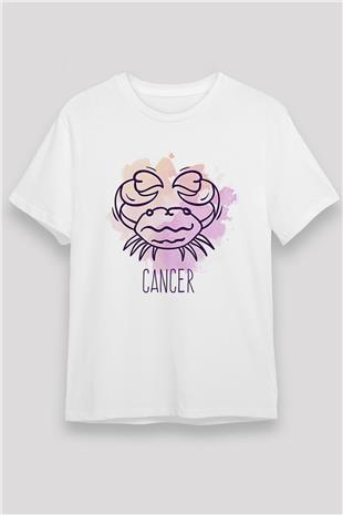 Yengeç Burcu Unisex Baskılı Beyaz Tişört - Tshirt