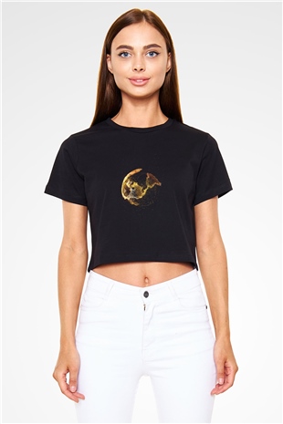 Yer yüzü Siyah Crop Top Tişört