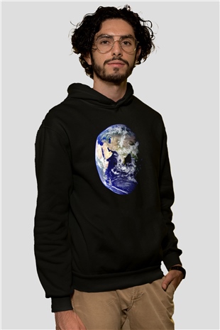 Yer yüzü Siyah Unisex Hoodie