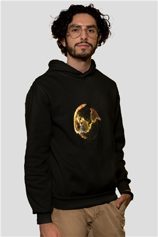 Yer yüzü Siyah Unisex Kapüşonlu Sweatshirt