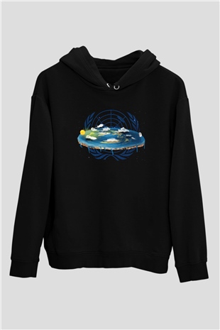 Yer yüzü Siyah Unisex Kapüşonlu Sweatshirt