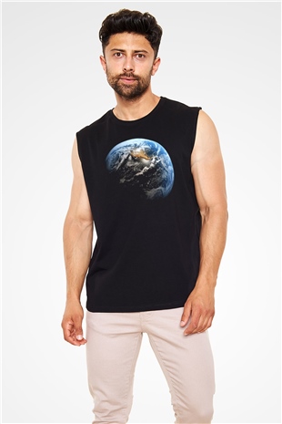 Yer yüzü Siyah Unisex Kolsuz Tişört