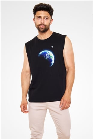 Yer yüzü Siyah Unisex Kolsuz Tişört