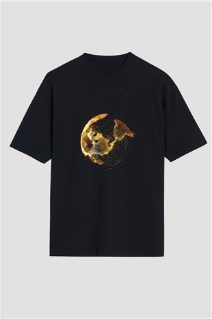 Yer yüzü Siyah Unisex Oversize Tişört T-Shirt