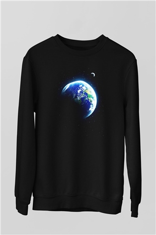 Yer yüzü Siyah Unisex Sweatshirt