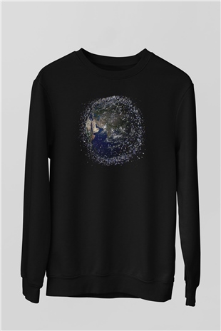 Yer yüzü Siyah Unisex Sweatshirt
