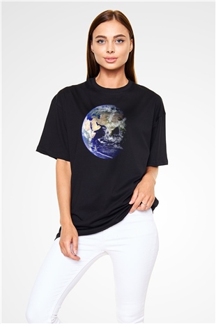 Yer yüzü Siyah Oversize Tişört Oversize T-shirt - TişörtFabrikası