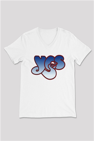Yes Beyaz Unisex V Yaka Tişört T-Shirt
