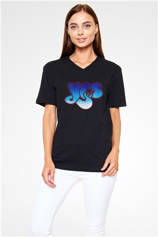Yes Siyah Unisex V Yaka Tişört T-Shirt