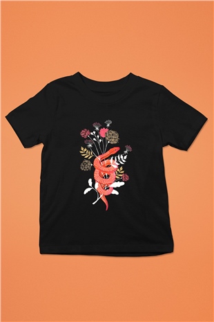 Yılan Baskılı Siyah Unisex Çocuk Tişört