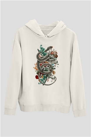 Yılan Beyaz Unisex Hoodie