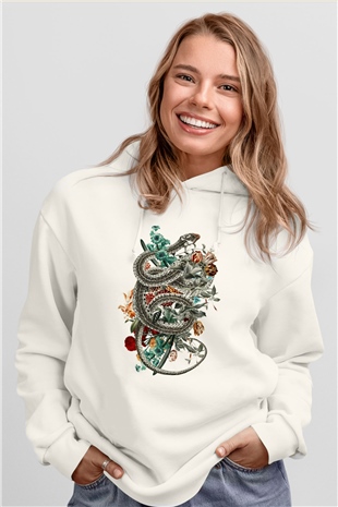 Yılan Beyaz Unisex Hoodie