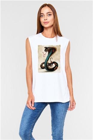 Yılan Beyaz Unisex Kolsuz Tişört