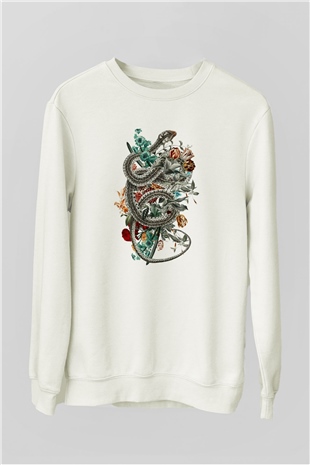 Yılan Beyaz Unisex Sweatshirt