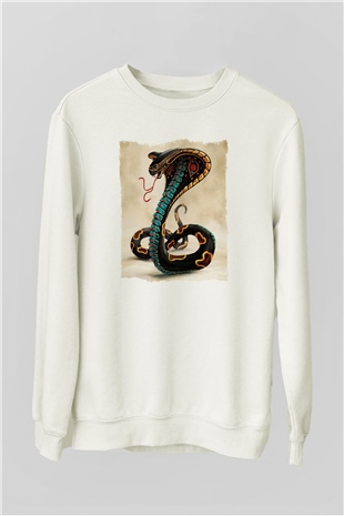 Yılan Beyaz Unisex Sweatshirt