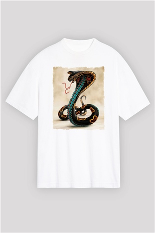 Yılan Beyaz Oversize Tişört Oversize T-shirt - TişörtFabrikası
