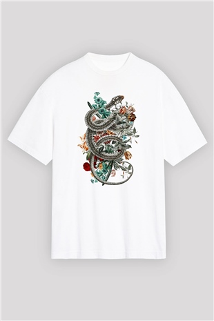 Yılan Beyaz Oversize Tişört Oversize T-shirt - TişörtFabrikası