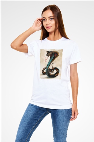 Yılan Beyaz Unisex Tişört T-Shirt - TişörtFabrikası