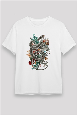 Yılan Beyaz Unisex Tişört T-Shirt - TişörtFabrikası