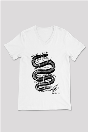 Yılan Beyaz Unisex V Yaka Tişört T-Shirt
