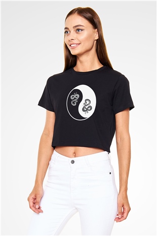 Yılan Siyah  Crop Top Tişört