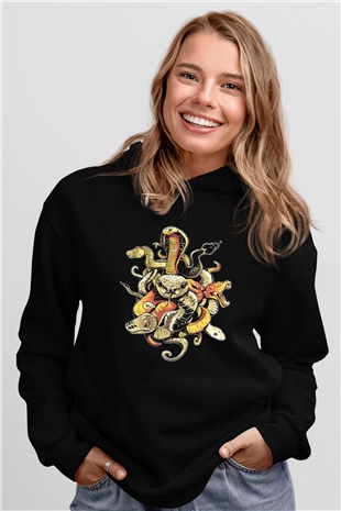 Yılan Siyah Unisex Hoodie