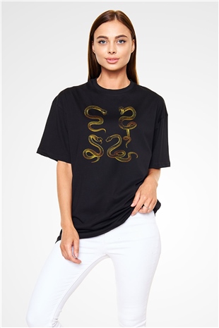 Yılan Siyah Unisex Oversize Tişört T-Shirt