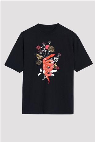 Yılan Siyah Unisex Oversize Tişört T-Shirt