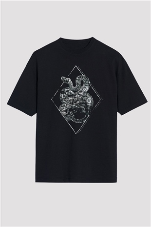 Yılan Siyah Oversize Tişört Oversize T-shirt - TişörtFabrikası