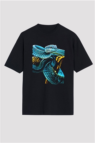 Yılan Siyah Oversize Tişört Oversize T-shirt - TişörtFabrikası